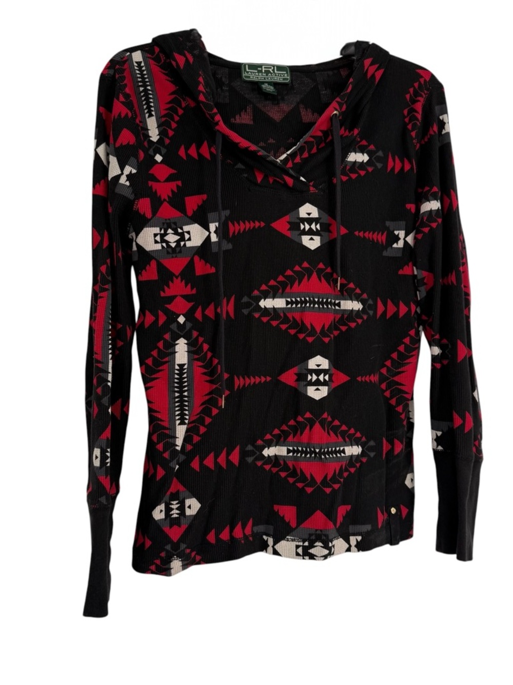 Lauren Ralph Lauren Black Red Aztec Tribal Southwestern Hoodie Pullover Size M